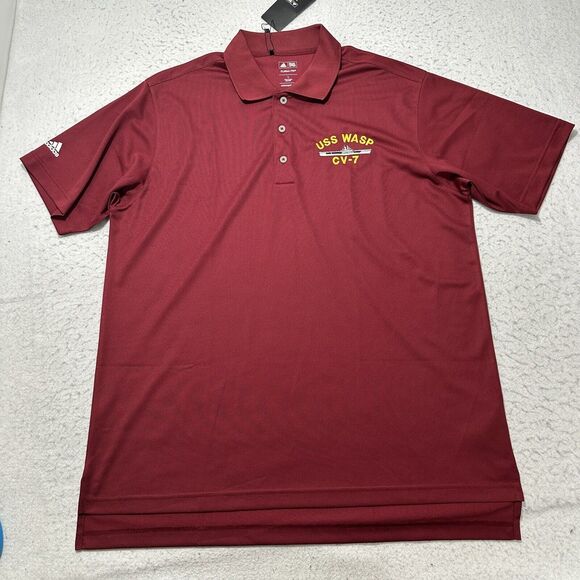 Adidas Golf Men's Large Loose Fit Polo USS WASP CV-7 Navy Aircraft Carrier Shirt - Picture 1 of 14